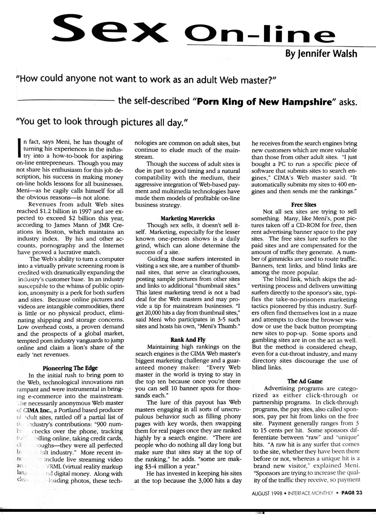 Meni featured in magazine talking about the early internet opportunities.