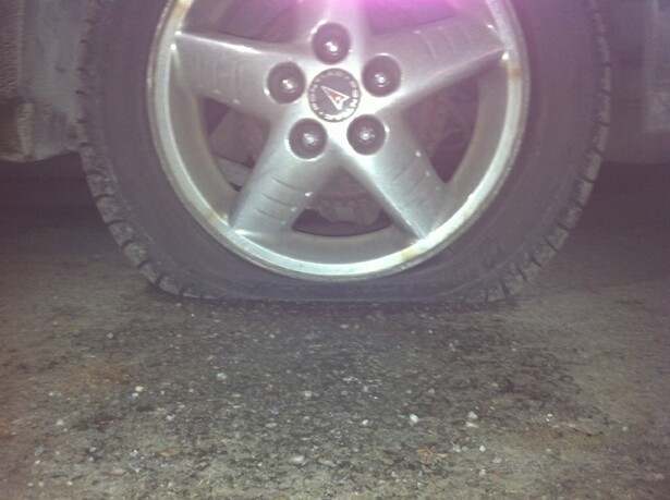 VIP dancer Joey with flat tire on the way to a Stowe bachelor party"
